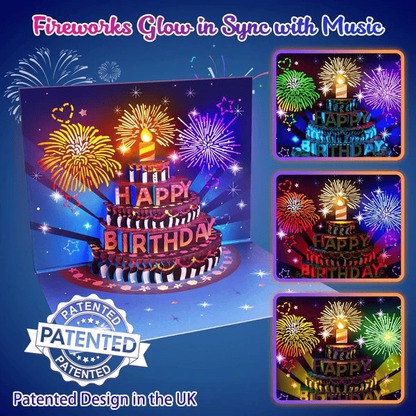 🎁Fireworks Pop Up Cake Light and Music Happy Birthday Card Gift