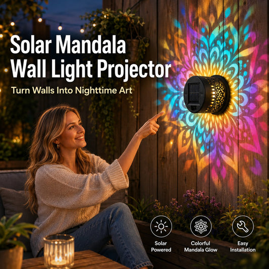 🌞💡Solar Mandala Wall Light Outdoor Garden Fence Projector Lamp Patio Ambient Decor✨