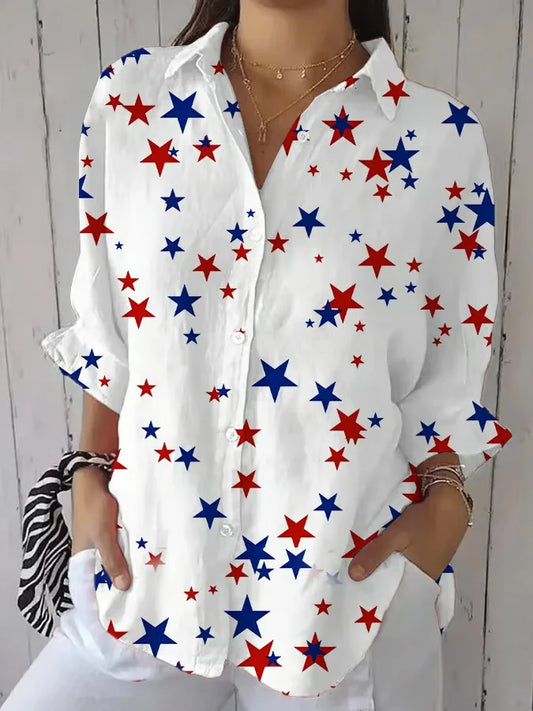 Women’s Star Print Casual Button-Up Shirt