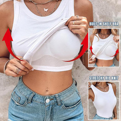 ❤️‍🔥Summer Sale-50% Off💗Women's Ribbed Stretchy Tank Top with Shelf Bra