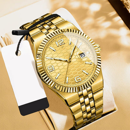 Men's Business Fashion Simulated Quartz Wristwatch with Diamond Accents Three-Dimensional Linear Grid Texture Luminous Display Date Function Water-Resistant Elegant Gift Box