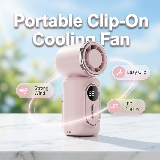 Portable Clip-On Cooling Fan | Hands-Free Strong Wind with LED Battery DisplayInstant cooling on the go