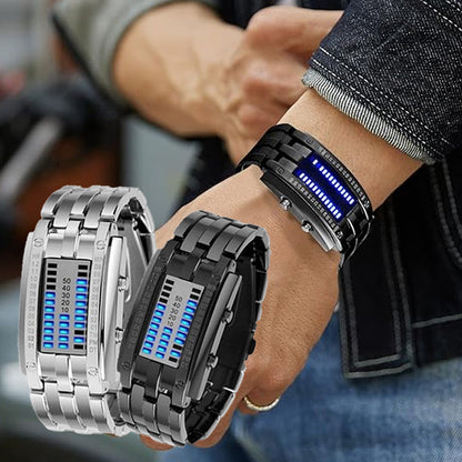 ⌚  Men's Binary LED Watch – Stainless Steel, Blue Light, Sporty, Water-Resistant, Modern ⚡