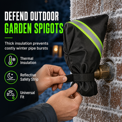 Winter Outdoor Faucet Cover for Freeze Protection Insulated Spigot Cover with Beveled Edge and Fluorescent Green Reflective Strip