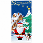 Christmas Door Cover - Santa & Reindeer Stretch Fabric Door Banner with 4-Side Elastic Edges, DIY Door Handle Cutout, Slip-On Front Door Holiday Decor